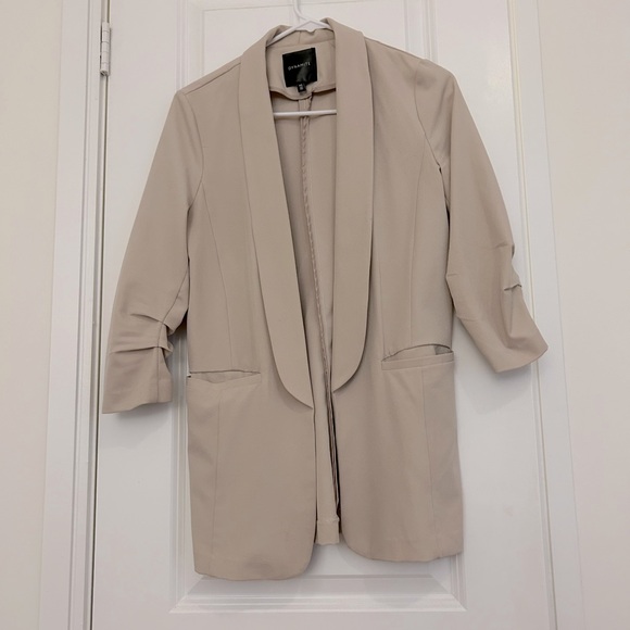 Cream Dynamite Ruched Sleeve Blazer - Picture 1 of 2